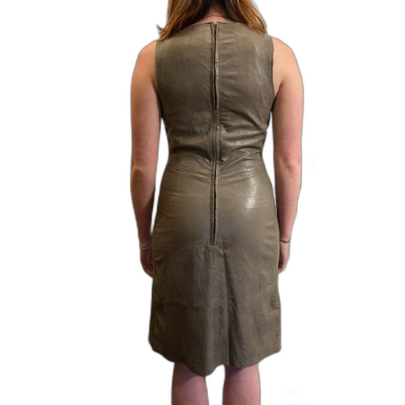 Vintage CIGNO NERO Green Real Leather Sleeveless Sheath Dress Women's Size EU 34 - Picture 5 of 9